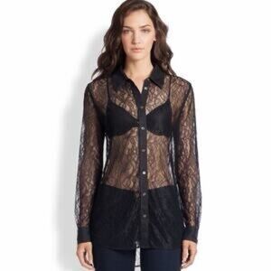 Victoria's Secret Black Lace Button Down Shirt